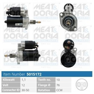 MEATDORIA VW Стартер GOLF III (1H1) 1.8 Syncro (1HX1) 93-97, SKODA OCTAVIA I (1U2) 1.8 96-00, SEAT, FORD, AUDI MEAT & DORIA 5015172