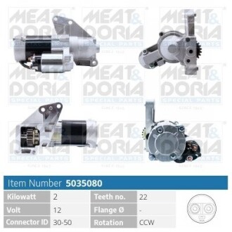 MEATDORIA JEEP Стартер COMPASS (MK49) 2.0 CRD 06-, MITSUBISHI LANCER VIII 2.0 DI-D (CY8A) 08-, DODGE, CHRYSLER MEAT & DORIA 5035080