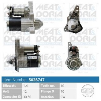 MEATDORIA NISSAN Стартер JUKE 1.6 10-19, NOTE 1.6 06-12, RENAULT, DACIA MEAT & DORIA 5035747