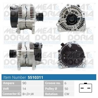 MEATDORIA AUDI Стартер A2 (8Z0) 1.4 TDI 03-05, FORD GALAXY I (WGR) 2.0 i 95-06, SKODA FABIA I (6Y2) 1.4 00-02, VW, SEAT MEAT & DORIA 5510311