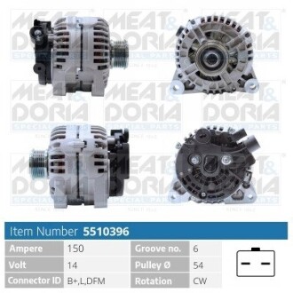 MEATDORIA FIAT Генератор DUCATO 2.0 JTD 01-06, CITROEN, PEUGEOT, LANCIA MEAT & DORIA 5510396