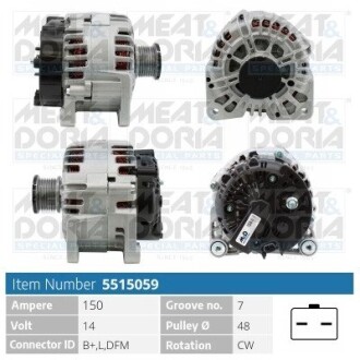 MEATDORIA RENAULT Генератор LAGUNA II 2.0 dCi 05-06, OPEL VIVARO A (X83) 2.0 CDTI (F7) 06-14, NISSAN PRIMASTAR 2.0 dCi 115 06- MEAT & DORIA 5515059