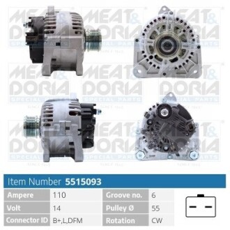 MEATDORIA RENAULT Генератор CLIO II 1.5 dCi 01-06, NISSAN MICRA III (K12) 1.5 dCi 05-10, DACIA MEAT & DORIA 5515093