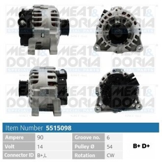 MEATDORIA CITROEN Генератор BERLINGO / BERLINGO FIRST 2.0 HDI 90 99-05, FIAT DUCATO 2.8 JTD 01-, LANCIA ZETA 2.0 16V 00-02 MEAT & DORIA 5515098