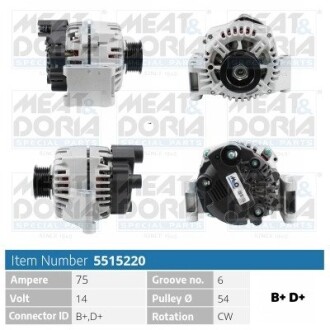 MEATDORIA FIAT Генератор 500 (312_) 1.3 D Multijet (312AXB1A) 07-, FORD, OPEL, LANCIA, ALFA ROMEO MEAT & DORIA 5515220