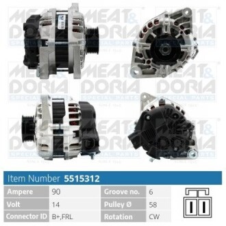 MEATDORIA HYUNDAI Генератор i30 (FD) 1.6 08-11, KIA CEED (ED) 1.4 06-12 MEAT & DORIA 5515312 (фото 1)