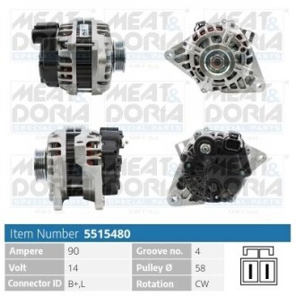 MEATDORIA HYUNDAI Генератор ACCENT II (LC) 1.5 00-05, GETZ (TB) 1.6 02-05, KIA RIO II (JB) 1.4 16V 05-11 MEAT & DORIA 5515480