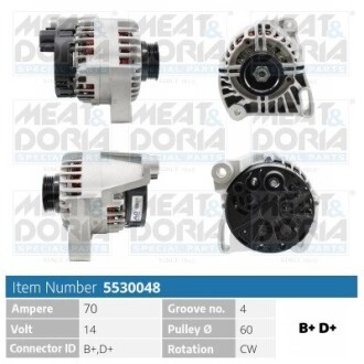 MEATDORIA Генератор 14V 65A Doblo,Punto,Palio,Citroen Jumpy MEAT & DORIA 5530048 (фото 1)