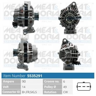 MEATDORIA FORD Генератор FIESTA V (JH_, JD_) 1.6 16V 01-08, MAZDA 2 (DY) 1.4 03-07 MEAT & DORIA 5535291