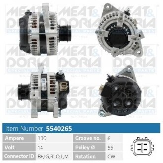 MEATDORIA TOYOTA Генератор AURIS 1.6 09-12, RAV 4 III 2.0 4WD 08-13 MEAT & DORIA 5540265