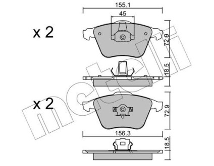 Передні гальмівні колодки Ford Focus/Mazda 3/Volvo C30/C70/S40/V50/Opel Vectra C 05-14/V40 12- Metelli 22-0549-3