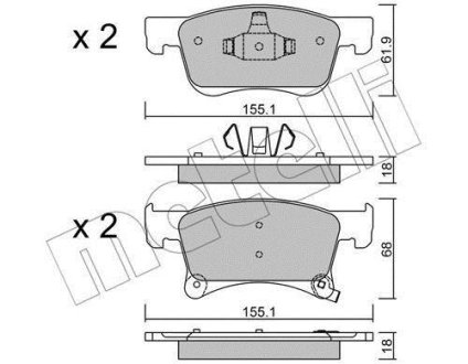 Колодки гальмівні (передні) Opel Corsa E 14-/Chevrolet Orlando 18- Metelli 22-1035-0