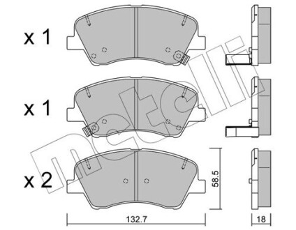 Колодки гальмівні (передні) Hyundai Bayon 21-/i20 20-/Kia Rio 17/Stonic 17- (+датчики) Metelli 22-1167-0