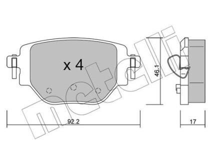 Задние тормозные колодки Citroen C4 22-/C-Elysee 12-/Peugeot 301 12-/2008 19-/Opel Corsa F 19- Metelli 22-1246-0