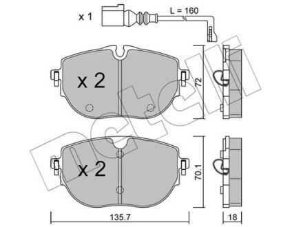 Тормозные колодки передние VW T7 1.4 e-Hybrid/1.5/2.0 TSi 21- Metelli 22-1321-0