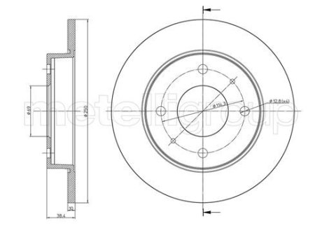 Задний тормозной диск Mitsubishi Colt 04-13 Smart Forfour 04-06 (250x10) Metelli 23-0768C