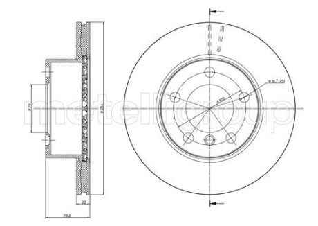 Передний тормозной диск BMW 1 (E81/E87/F20/F21) 04-11 (284x22) (вент.) Metelli 23-0810C