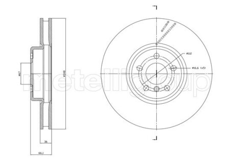 Передний тормозной диск BMW 5 (G30/F90)/7 (G11/G12) 15- (348x36) (L) Metelli 23-1867C