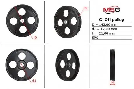 Шкив насоса citroen berlingo (mf) 96-;peugeot partner 96- MSG CI011PUL