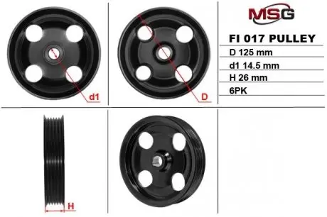 Шкив насоса citroen jumpy 95-07, fiat scudo 95-04, peugeot 406 95-04, peugeot 806 94-02 MSG FI017PUL