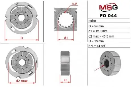 Ротор, статор и пластины насоса гур alfa romeo,bmw,citroen,fiat,ford,infiniti,iveco,mazda,mitsubishi MSG FO044ROTOR