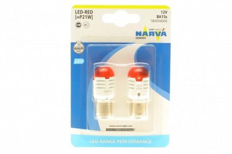 Автолампа P21W 12V BA15s (LED) (красная) (2шт.) NARVA 180934000