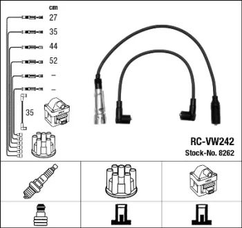 Проводи запалювання (к-кт) VW Golf/Polo -97 (високовольтні) (RC-VW242/02) NGK 8262