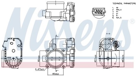 FORD Дросельна заслонка RANGER 11-, TRANSIT CUSTOM V362 12-, TRANSIT V363 13-, CITROEN, PEUGEOT NISSENS 955007