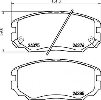 Колодки тормозные передние Hyundai Elantra, Sonata, Tucson/Kia Sportage, Soul 1.6, 2.0 2.4 (04-) Nisshinbo NP6089 (фото 1)