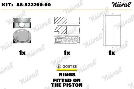 Комплект, гільза з поршнем з кільцями ROVER 80.0 1,8 16V 18K4F NURAL 88-522700-00