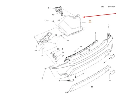 Часть заднего бампер левая верхняя Opel 39097387