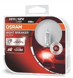 Комплект автоламп (2шт) H11 12V 55W PGJ19-2 NIGHT BREAKER SILVER OSRAM 64211NBSHCB