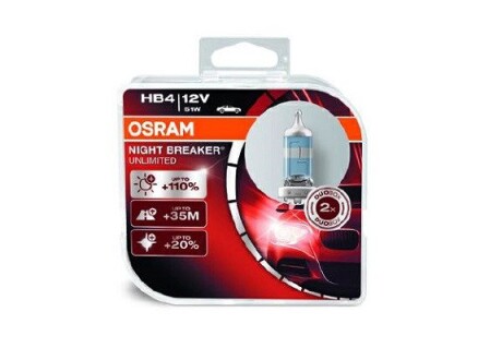 Комплект ламп hb4 12v 51w night breaker unlimited +110% OSRAM 9006 NBU-HCB (фото 1)