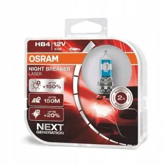 Комплект автоламп HB4 12V 51W P22d NIGHT BREAKER LASER (+150) OSRAM 9006NLHCB