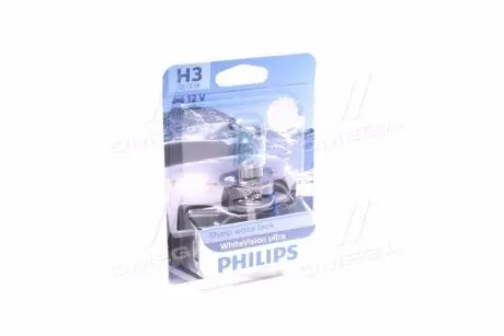 Лампа накаливания H3 WhiteVision ultra 12V 55W P14,5s (+60) (3900K) 1шт. blister PHILIPS 12336WVUB1
