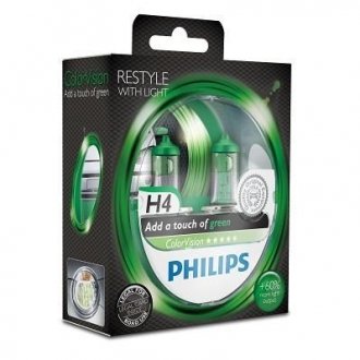 H4 colorvision green 12v 60/55w p43t-38 set 2 pc. PHILIPS 12342CVPGS2 (фото 1)