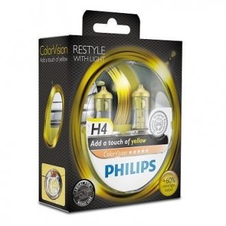 H4 colorvision yellow 12v 60/55w p43t-38 set 2 pc. PHILIPS 12342CVPYS2 (фото 1)