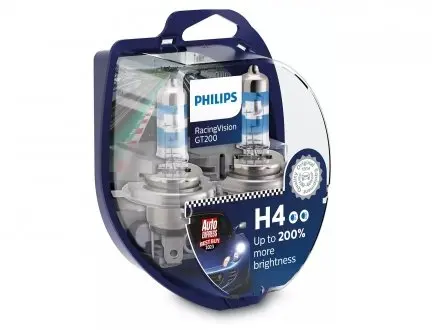 Комплект автоламп H4 RacingVision GT200 +200 12V 60/55W PHILIPS 12342RGTS2