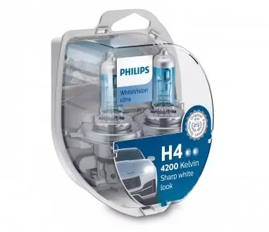 Автолампа H4 WhiteVision Ultra +60% (4200K) 12V 60/55W PHILIPS 12342WVUSM