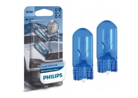 Автолампа W5W WhiteVision ultra +60% (3300K) 2шт PHILIPS 12961WVUB2