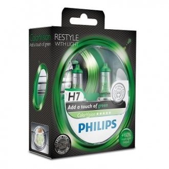 H7 colorvision green 12v 55w px26d set 2 pc. PHILIPS 12972CVPGS2 (фото 1)