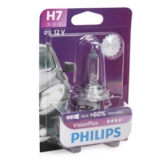 Лампа накаливания H7 VisionPlus (12v 55w px26d) +60% PHILIPS 12972VPB1 (фото 1)