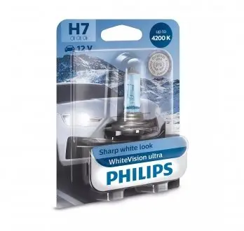 Автолампа H7 12V 55W PX26d H7 WhiteVision ULTRA +60 (4200K) (1шт) PHILIPS 12972WVUB1