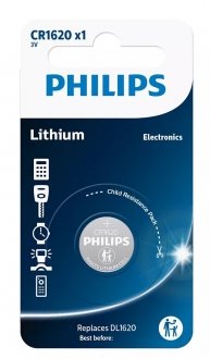 Батарейка CR1620 Lithium - 3.0V (16.0x 2.0) 1шт PHILIPS CR1620/00B