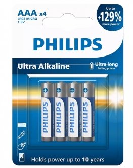 Батарейки LR03/AAA Ultra Alkaline Blister 4шт PHILIPS LR03E4B/10