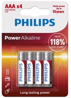 Батарейки AAA POWER ALKALINE AAA 1.5V / 4 шт PHILIPS LR03P4B/10