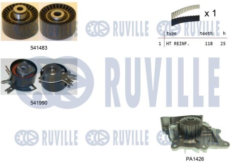 К-кт ГРМ с водяным насосом C-CROSSER 2.2 HDi, C5 II, C8, FIAT ULYSSE 08- RUVILLE 5502801