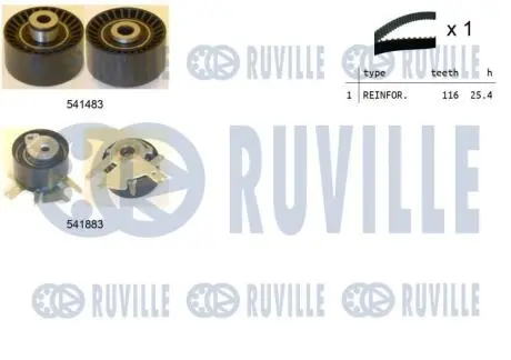 К-кт ГРМ (ремень+2шт. ролика) Fiat Scudo 2.0 HDI 07- RUVILLE 550296