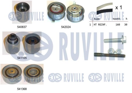 К-кт ГРМ (рем. + 4 ролика натяжения +крепл.) Golf,Passat,Audi 2.0TD RUVILLE 550305