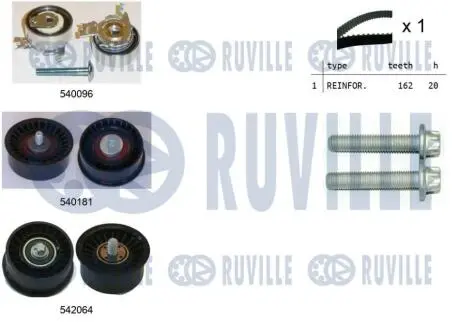 К-кт. ГРМ (ремень+3шт.ролика+крепление) OPEL Astra G/H 1.8, CHEVROLET Lacetti 1.8 RUVILLE 550317